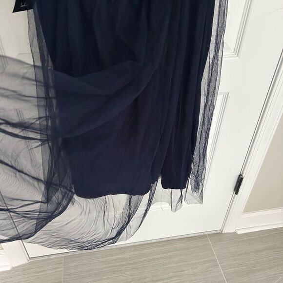 Lulus Glorious Chicness Navy Tulle Pleated Puff Sleeve Midi Dress Medium New - Picture 11 of 13